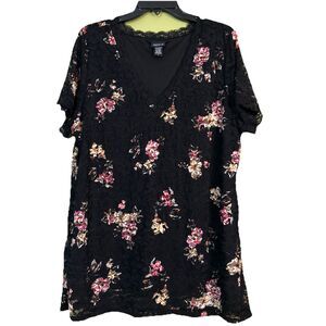 Torrid 2 Top Black Lace Floral Vneck Stretch Shirt Tunic